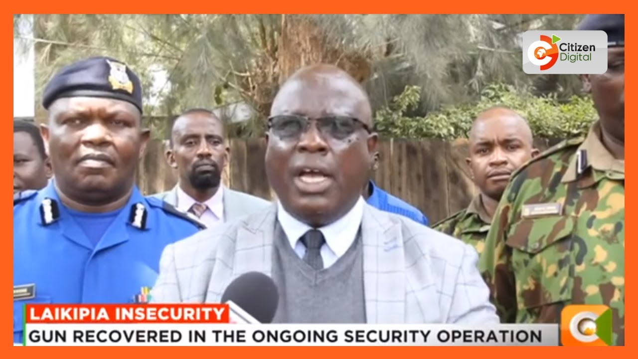 Security personnel recover an AK-47 rifle in Doldol, Laikipia North sub-county