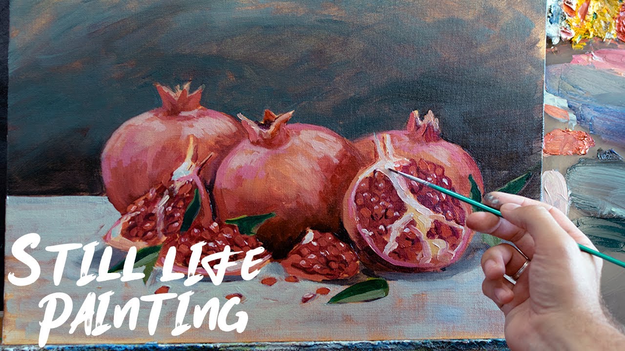 Still life Painting | How to Paint Pomegranate | Time Lapse Demo