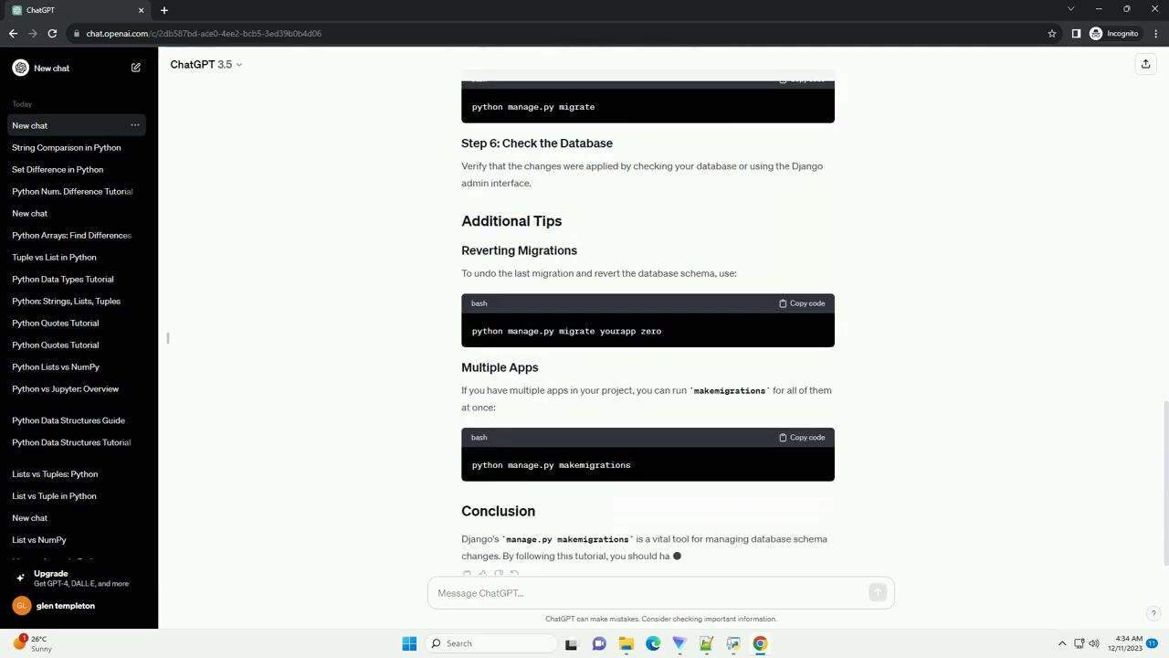 django python manage py makemigrations