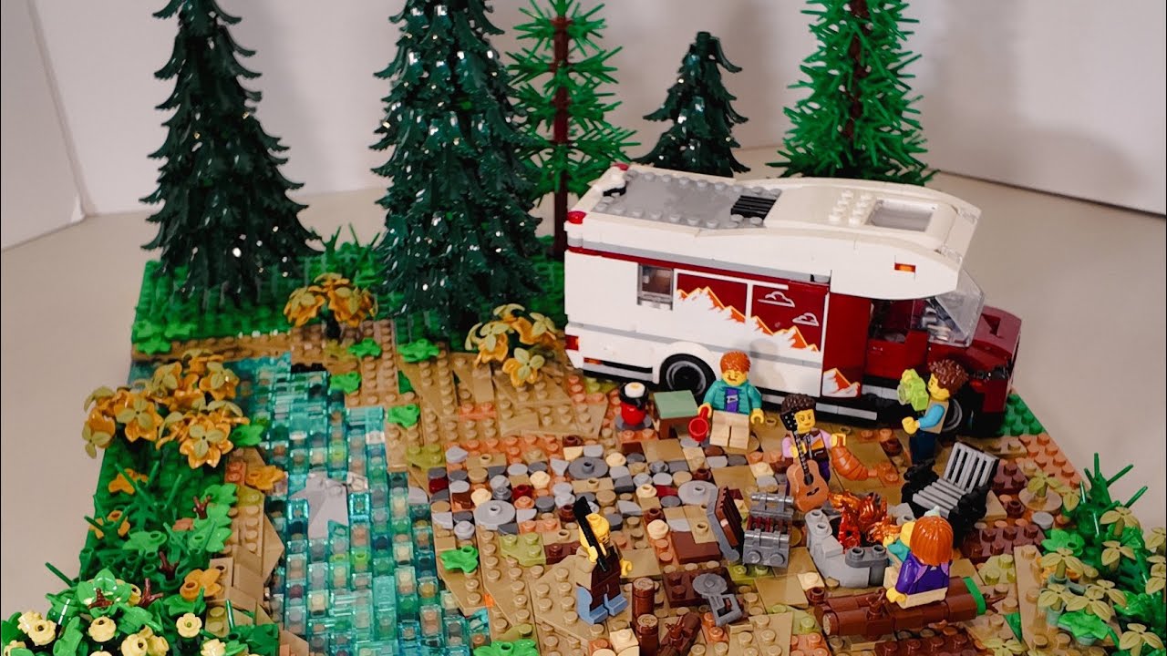 🏕️ Таймлапс и обзор самодельной модели кемпинга из LEGO | Диорама кемпинга из LEGO на подложке 48...