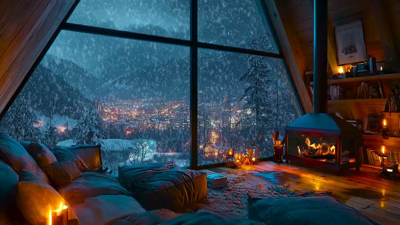 Winter Silence Cabin | Soft Snowfall and Cozy Fireplace Sounds for Deep Sleep, Study, and Calm Focus