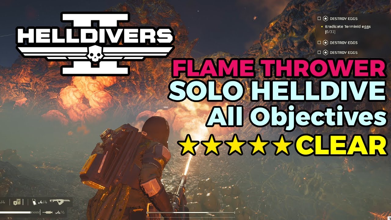 【Helldivers 2】SOLO Helldive All Clear Flamethrower Gameplay「Destroy Eggs」