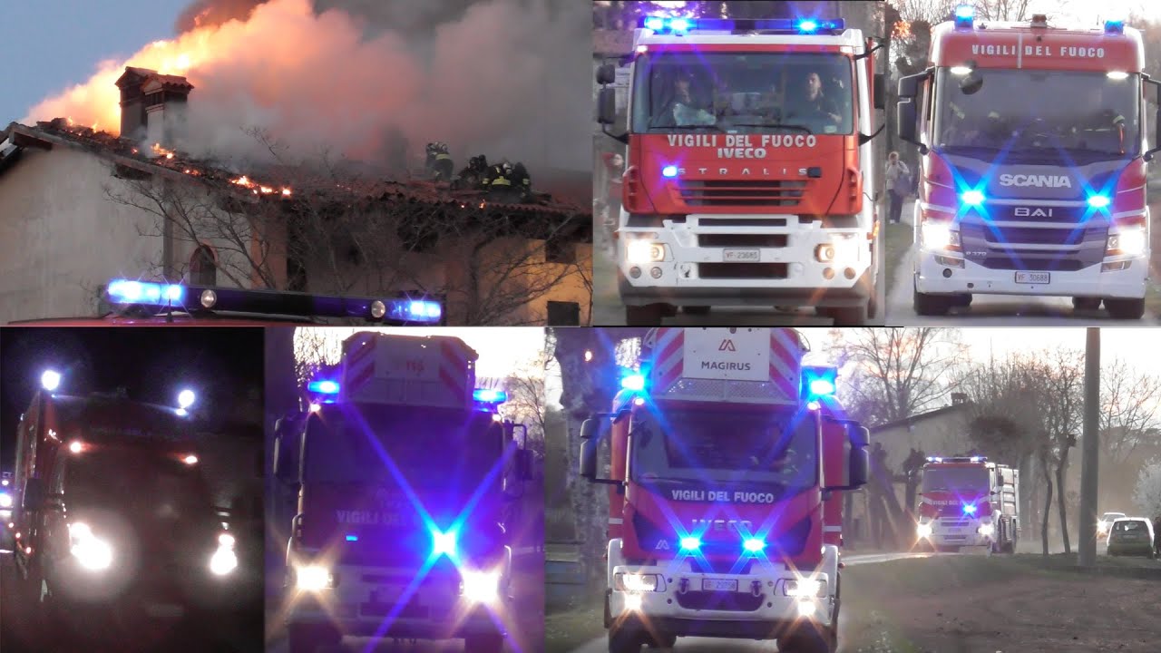 GROSSO INCENDIO TETTO - Arrivo AF/NBCR + APS + 2 AS + 2 ABP a Coccaglio (BS)/Fire truck responding