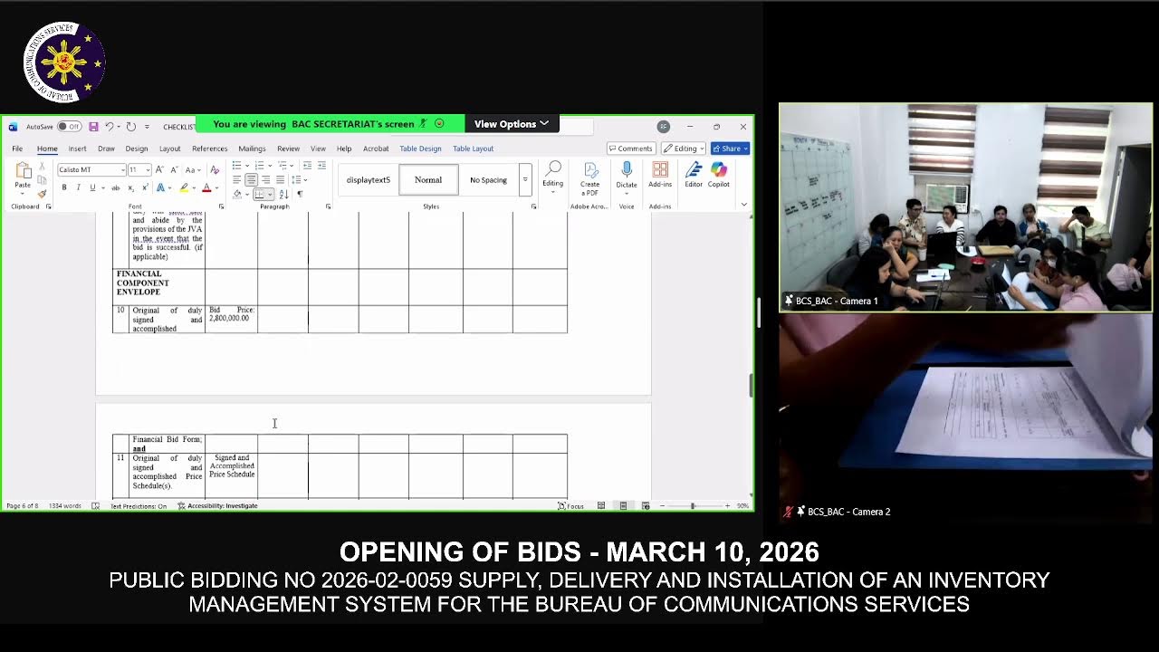 My Opening of Bids for the Supply, Delivery, and Installation of Inventory Management System for BCS