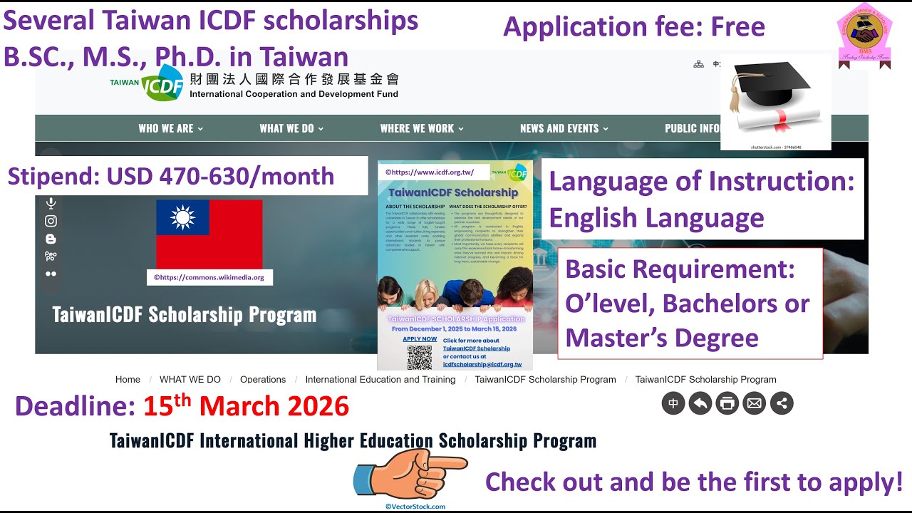 Taiwan ICDF Scholarship for Bachelor Masters Doctoral programs