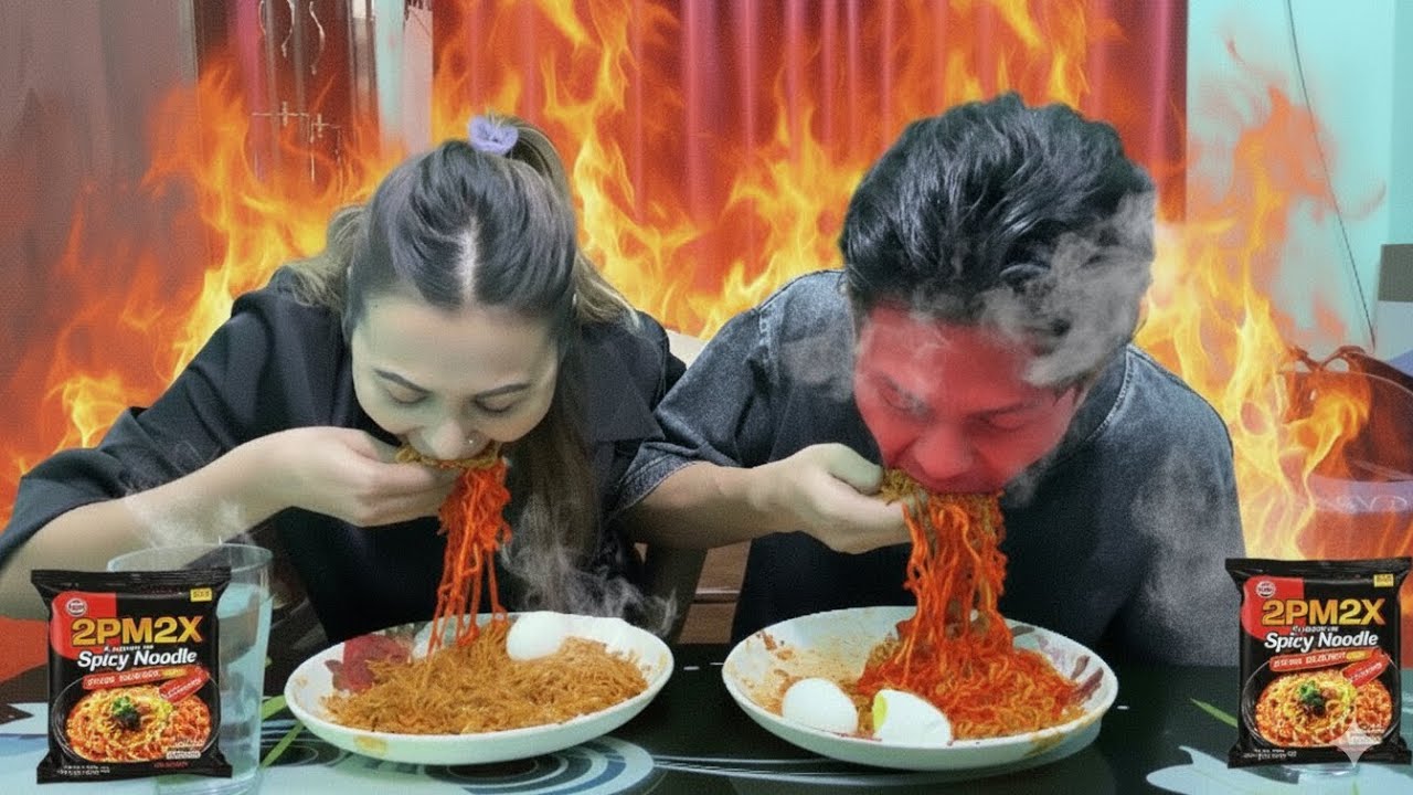 Spicy Noodles Challenge 🌶️🥵 | 2pm 2x Hot Ramen with My Sister
