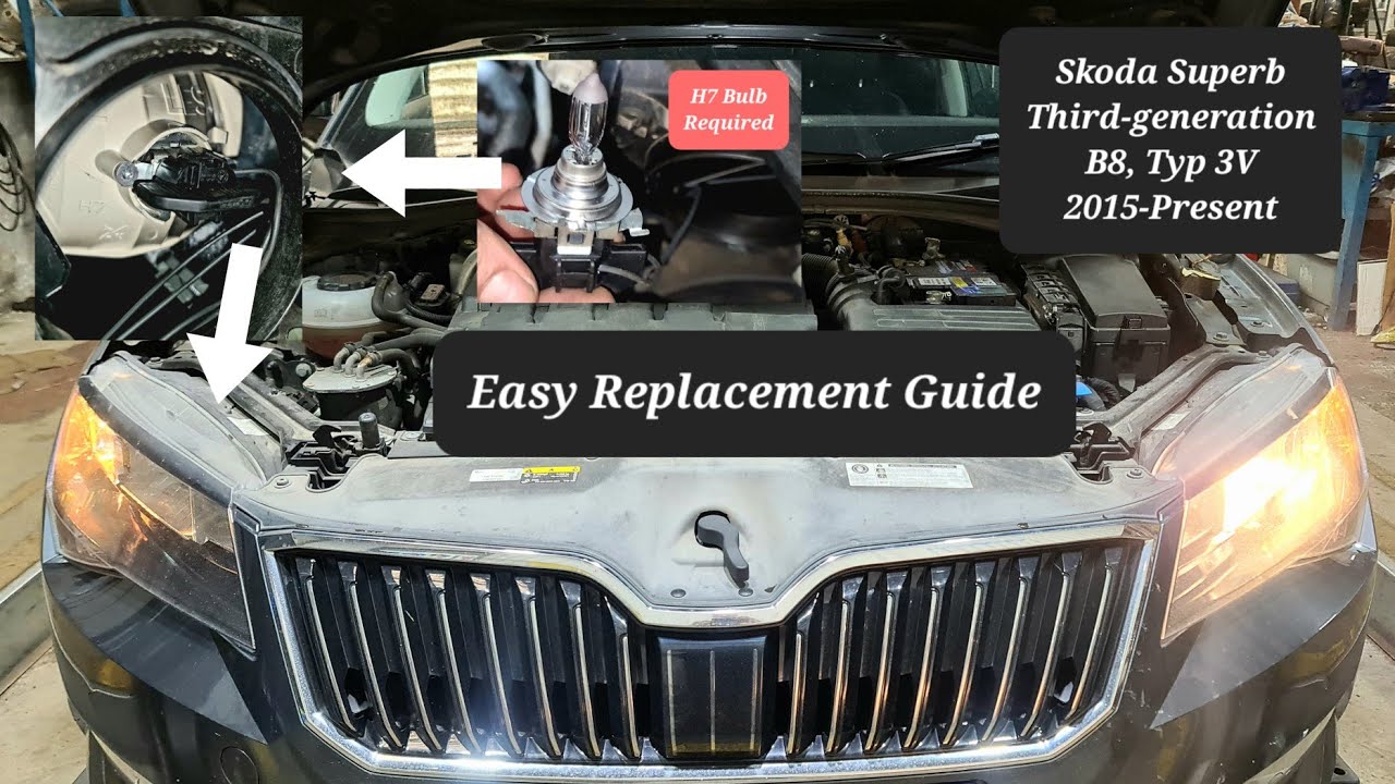 как заменить лампу ближнего света на Skoda Superb 2019 mk3 #b8 #dippedbulb #headlight