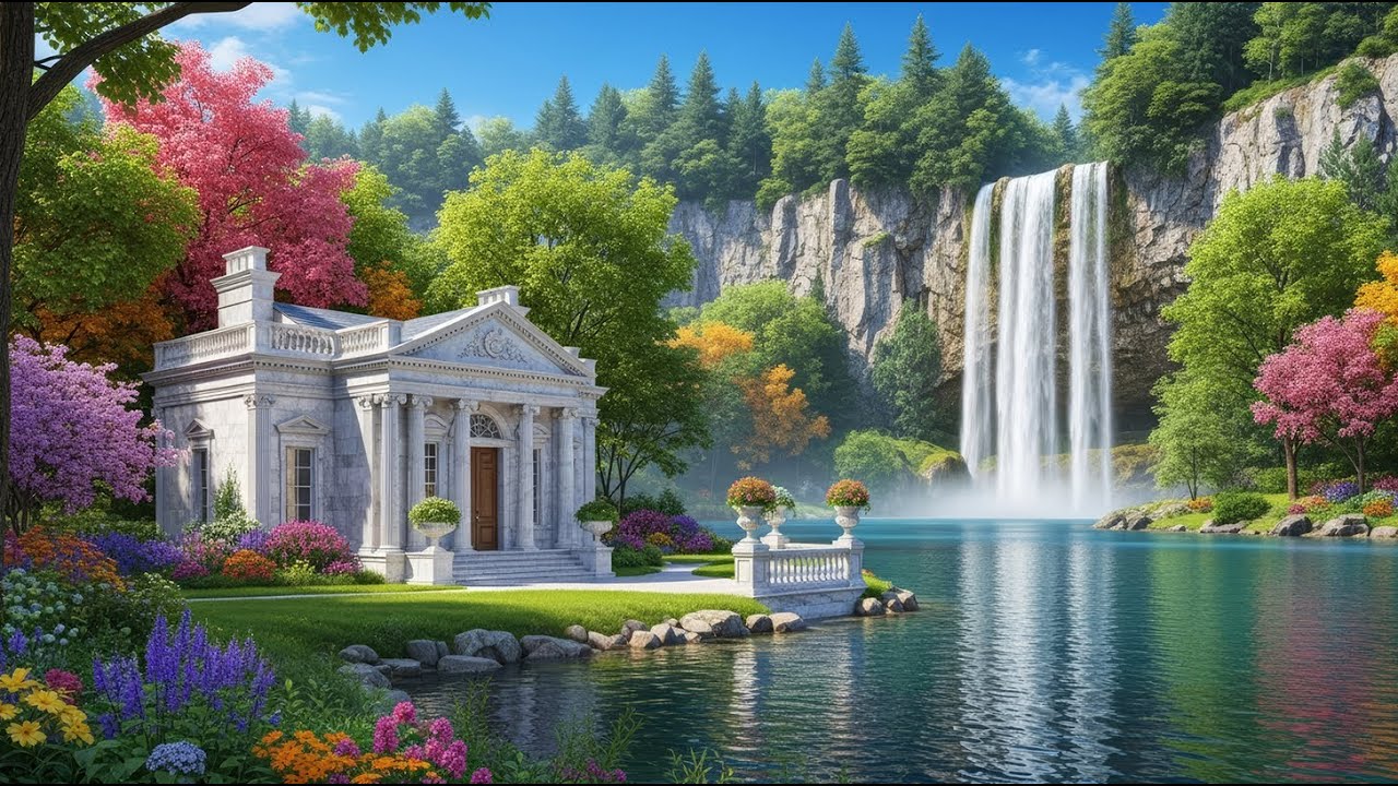 Deep Relaxing Music 🌸 Secret Waterfall Garden Ambience 🌲 3 Hours of Absolute Calm