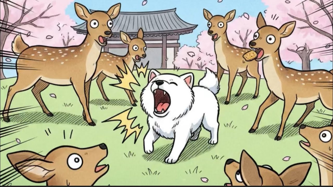 大量の犬🐶大型犬が吠え　鹿さんビックリした‼️🫎😱