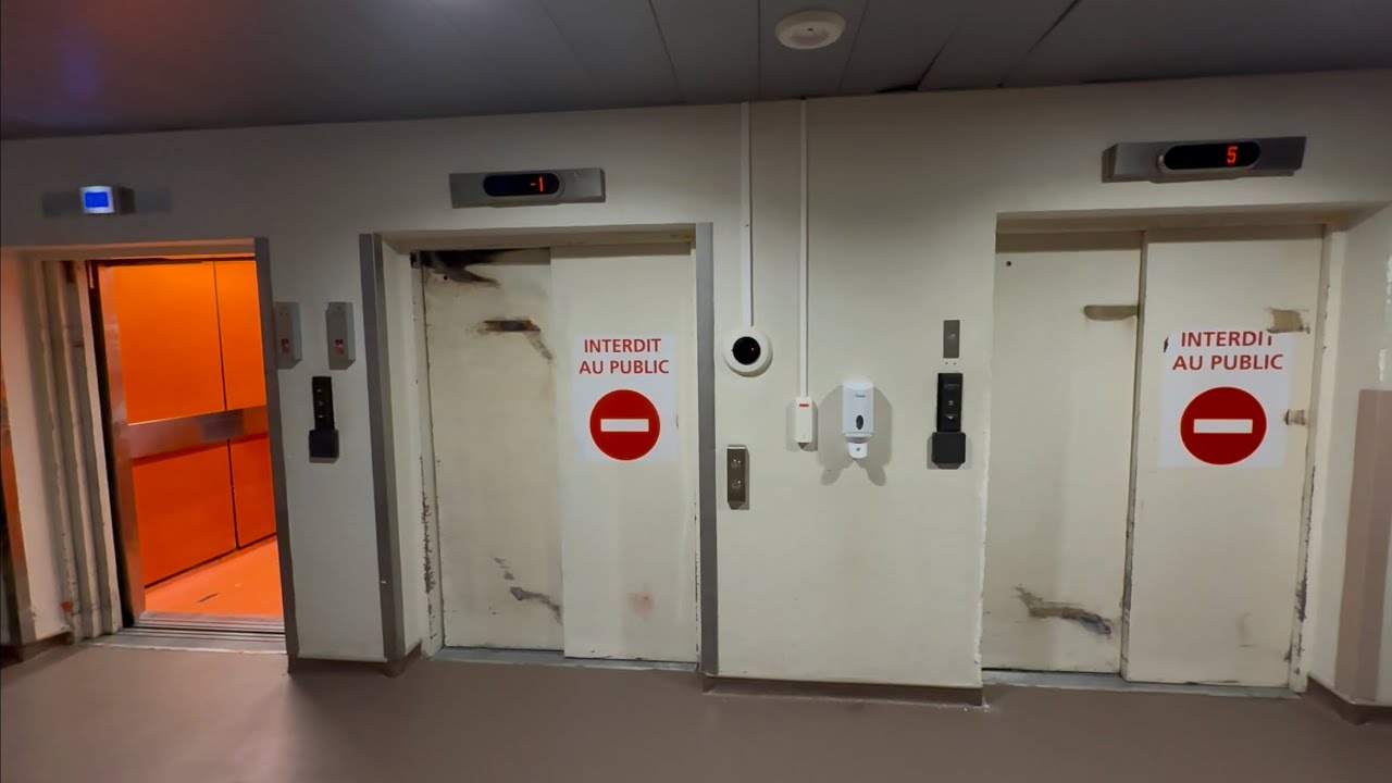 INTERESTING MOD! 3x 1981 Kone elevators - Villefranche sur Saône hospital, France