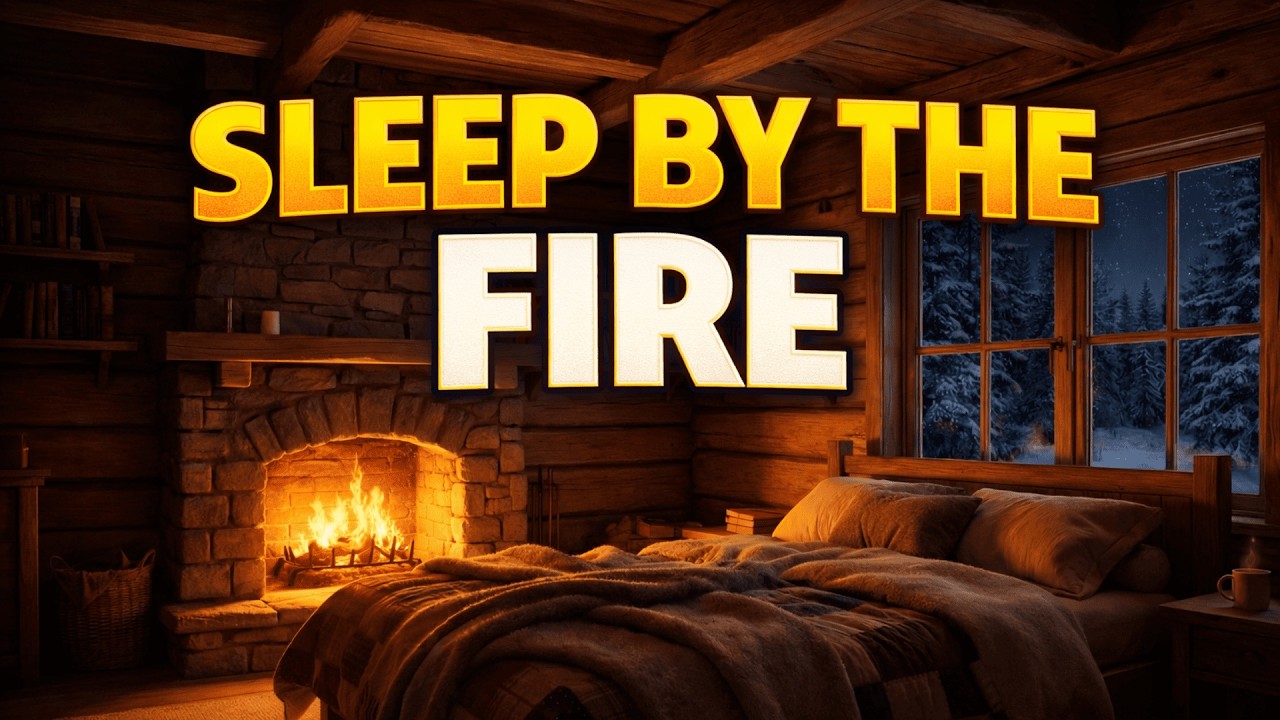 Fireplace Cabin Bedroom ❄️ Soft Piano Music for Sleep | Snowy Winter Night