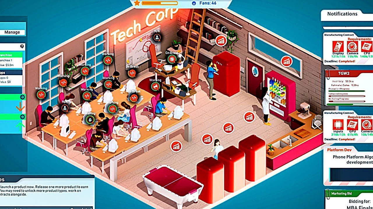 TECH CORP - Gameplay Walkthrough Part 7 | Releasing Games, Features & Add ons