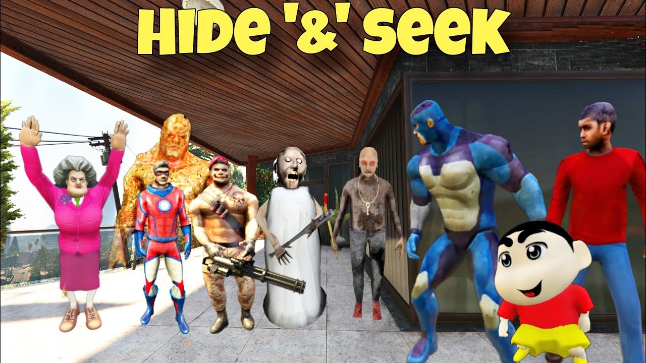 Rope Hero Tipson playing Hide and Seek With Granny, Miss-T and Shinchan । Rope Hero Gta 5