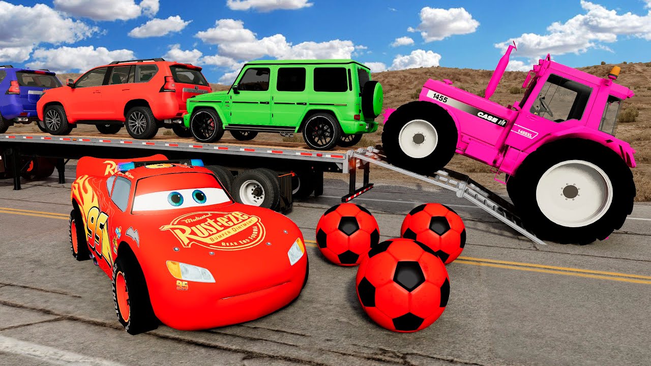 Flatbed Truck Mcqueen | Transportation with Truck - Pothole vs Car #03 - BeamNG. Drive