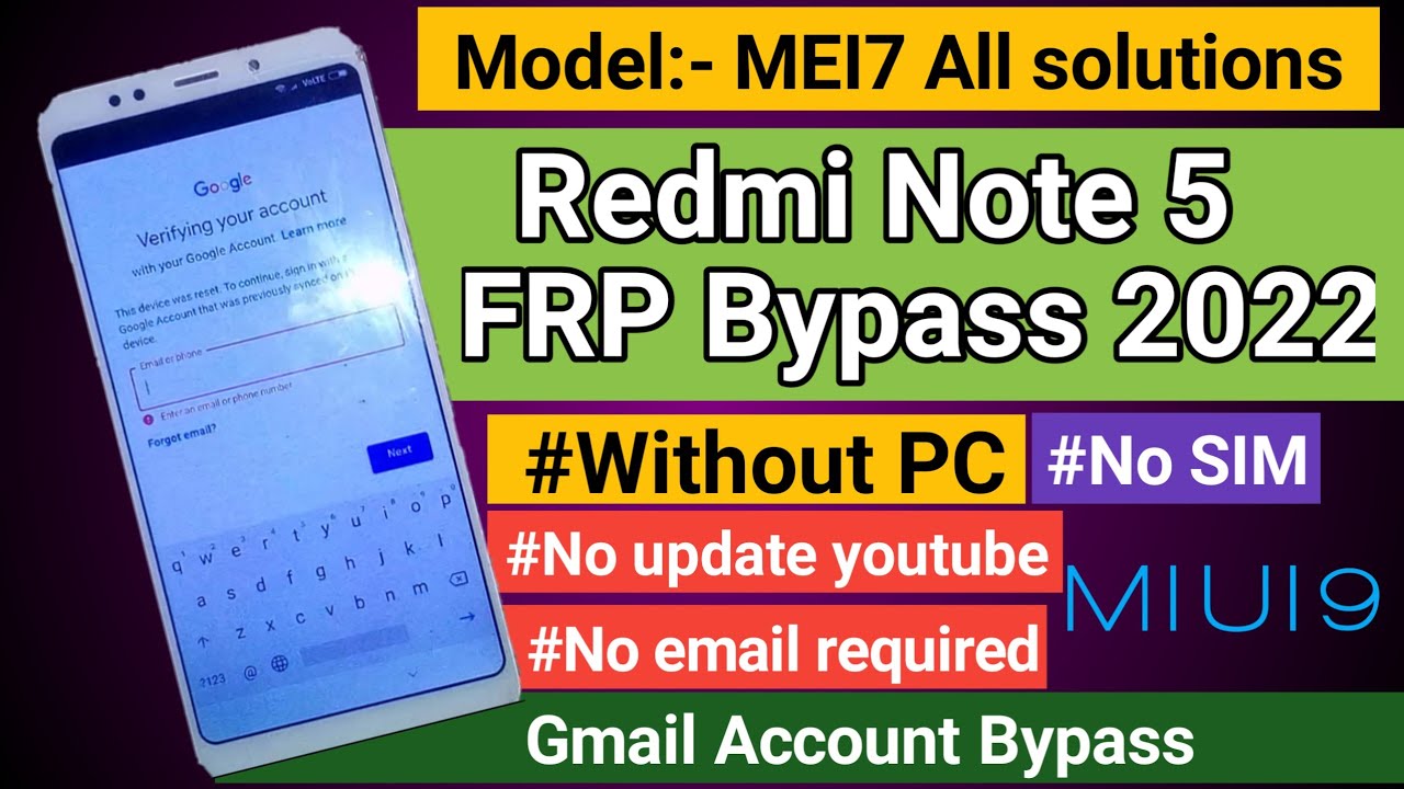 Xiaomi Redmi Note 5 FRP bypass | Model - MEI7 frp unlock | Google Account Bypass 2022