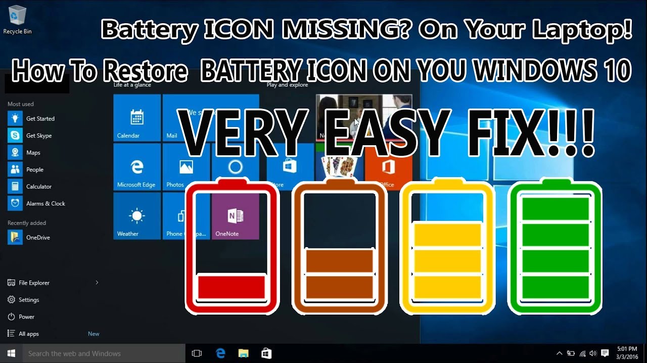 How To Restore Battery Icon GONE or Missing In Windows 10 - EASY GUIDE
