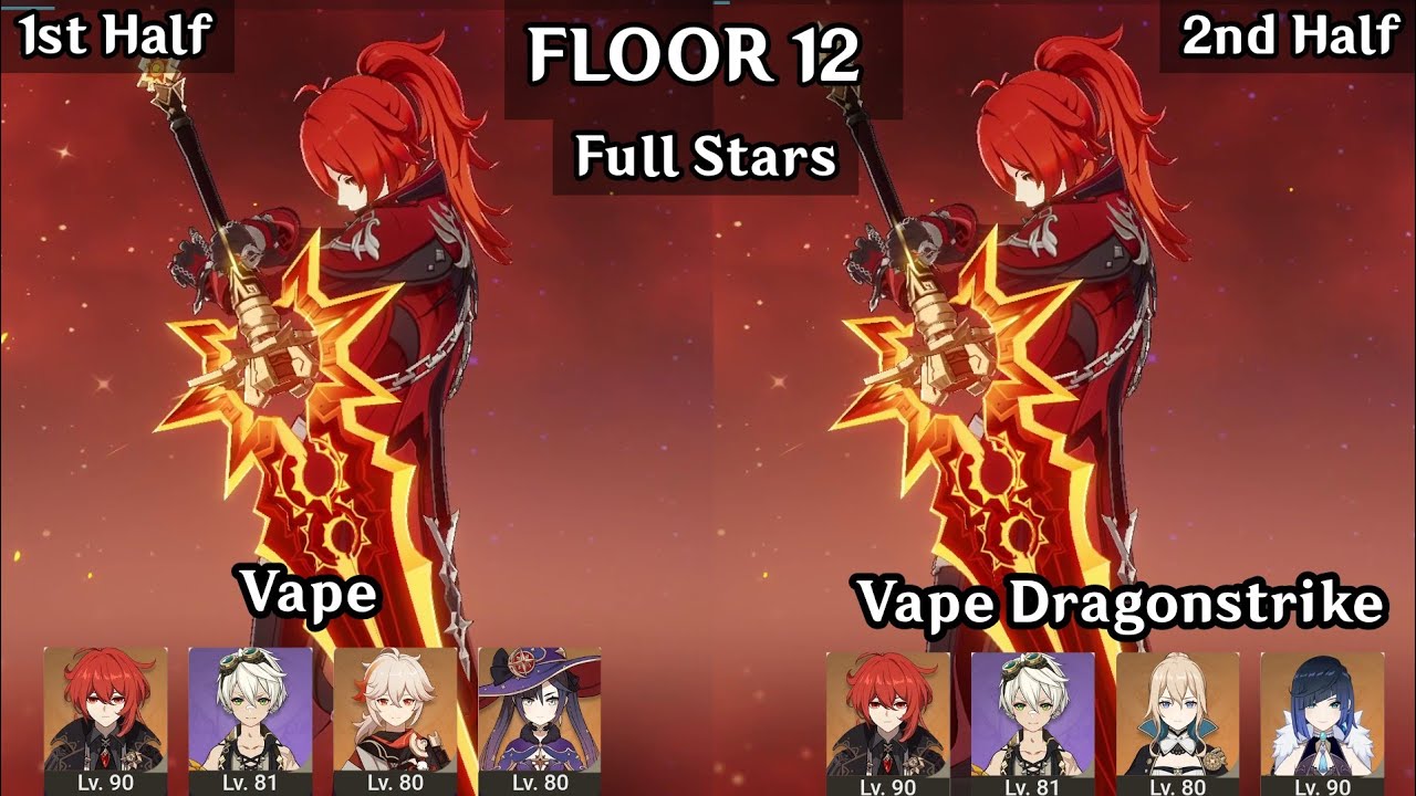 Diluc Vape + Diluc Vape Dragonstrike | 5.4 Spiral Abyss Floor 12 9 Stars | Genshin Impact