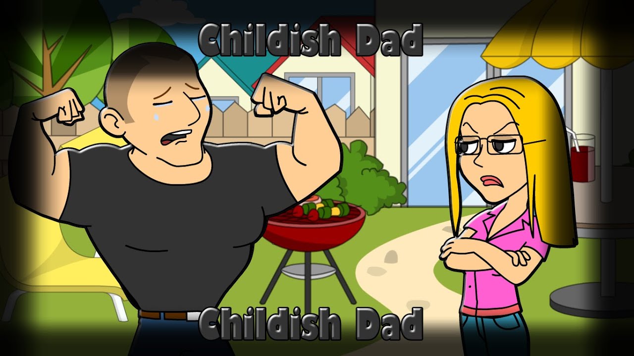 Childish dad misbehaves on the barbecue