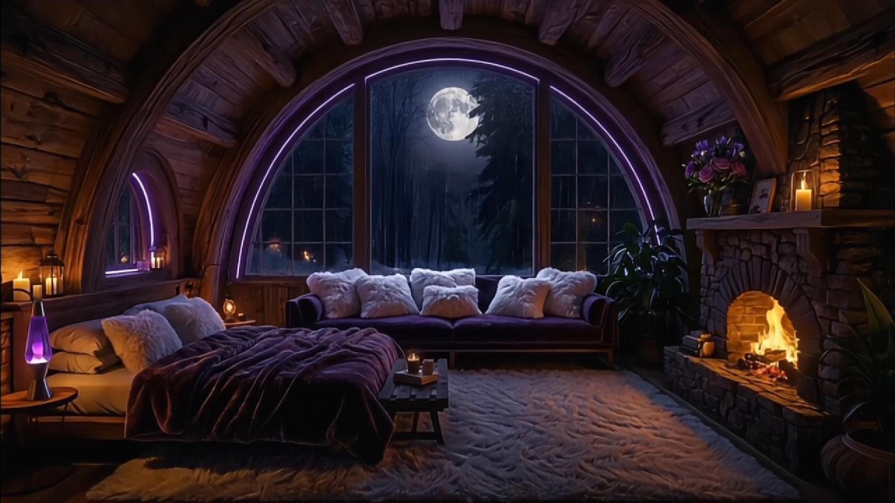 Cozy Room Ambience | heavy rain & fireplace for deep sleep & anxiety relief | No Music