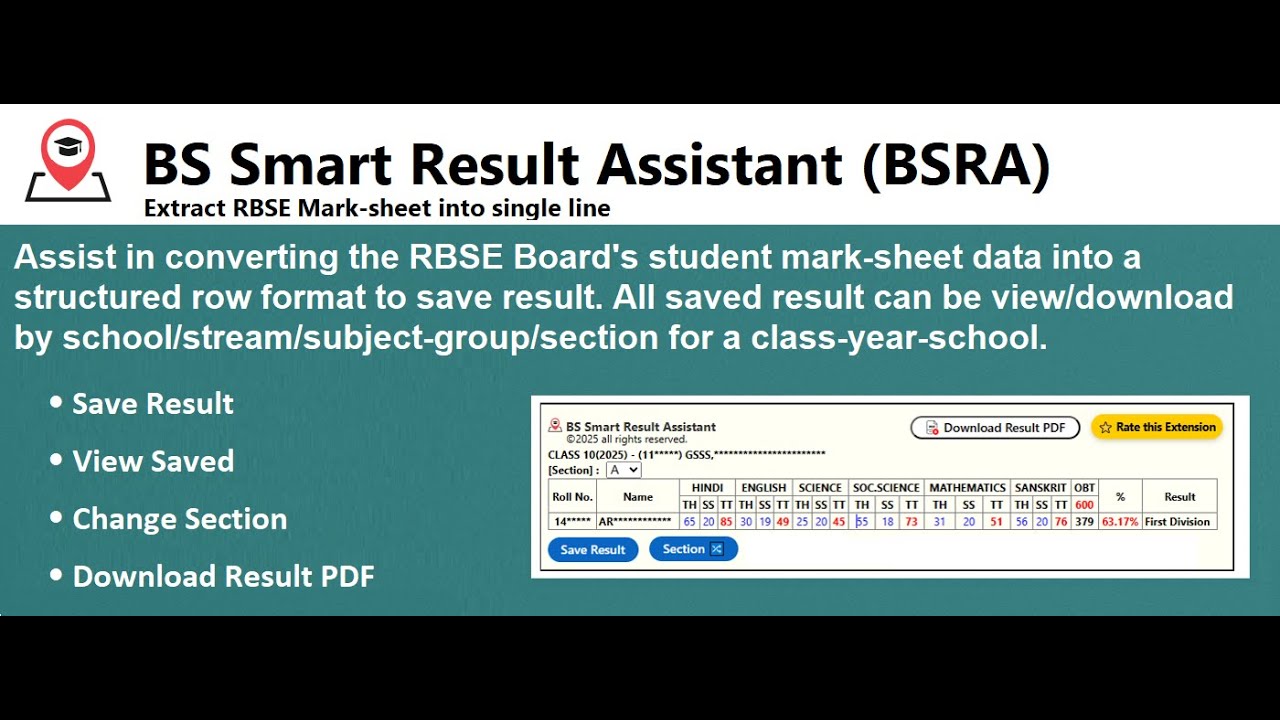 BS Smart Result Assistant (BSRA) - Chrome Extension for Result reporting of Class 10 & 12 BSER