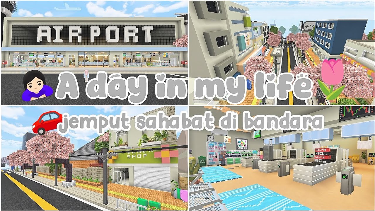 👨🏻‍🦲₊ ꒱ 🌷A day in my life || jemput sahabat di bandara drama 🧺#minecraft #dramakawaiiworld
