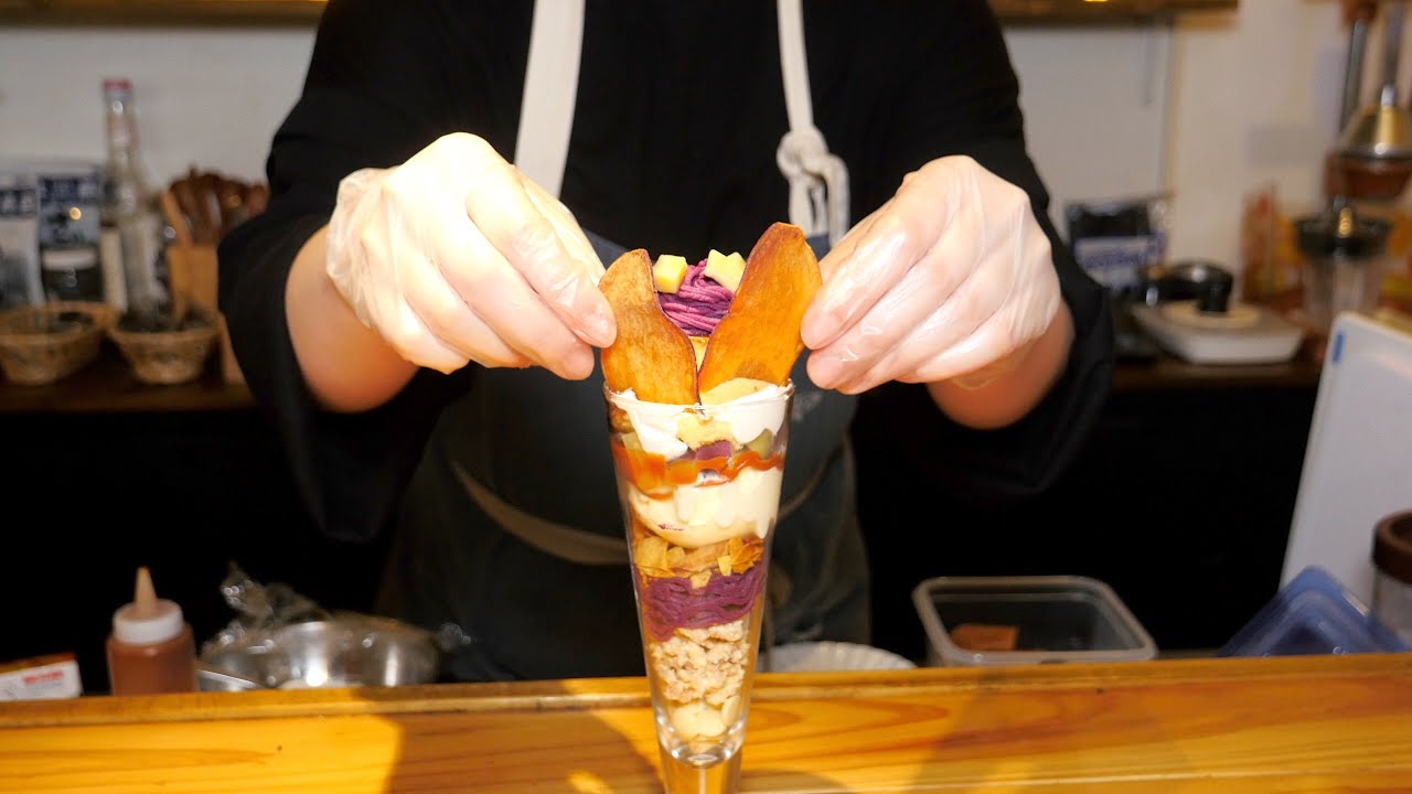旬の紫いもを使った創作モンブランパフェとぷるぷるフラワーゼリーの作り方