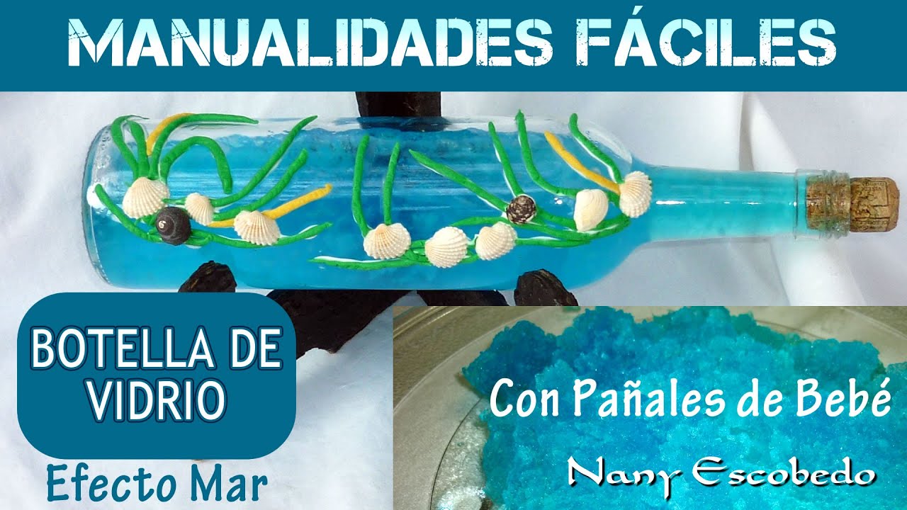 BOTELLA DE VIDRIO EFECTO MAR CON PAÑALES DE BEBÉ