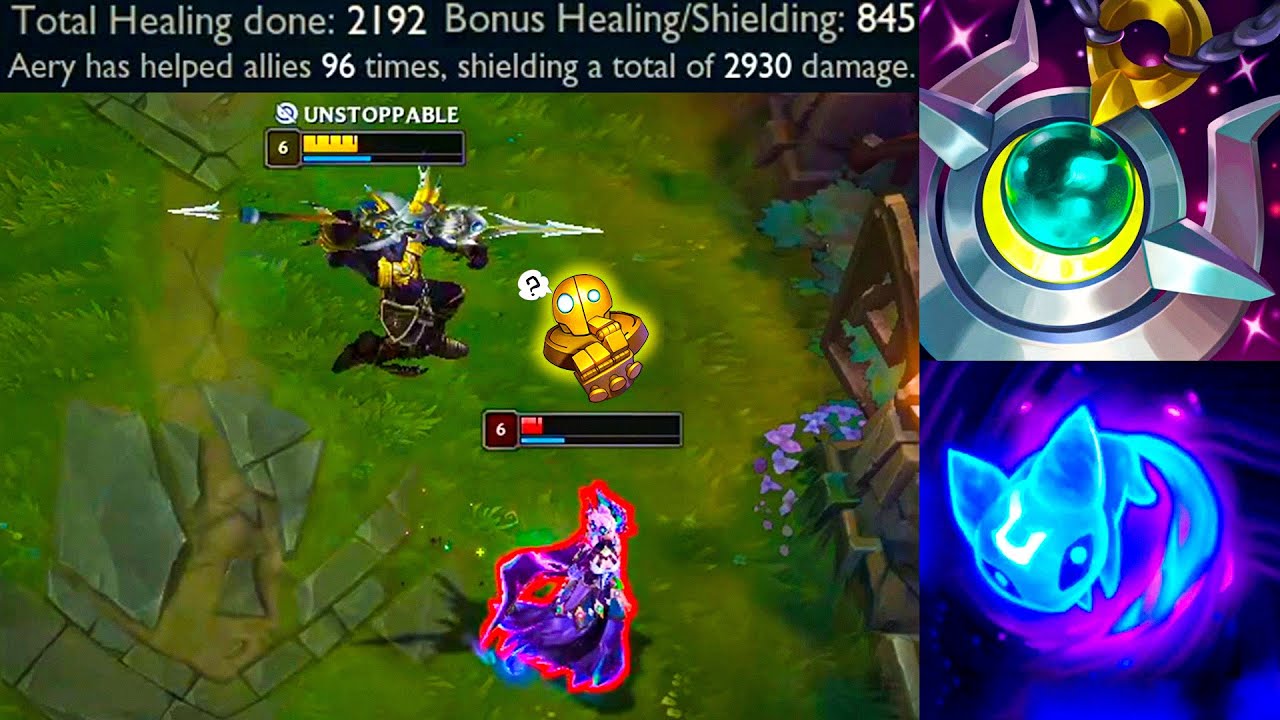 Riot buffed Jarvan's E so with Aery you can shield allies over and over
