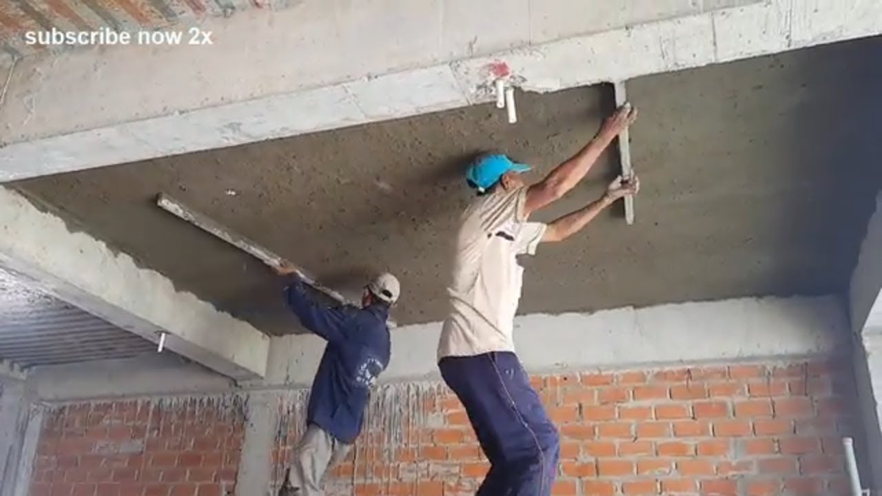 Amazing House Construction - Rendering Sand And Cement On Concrete Ceiling