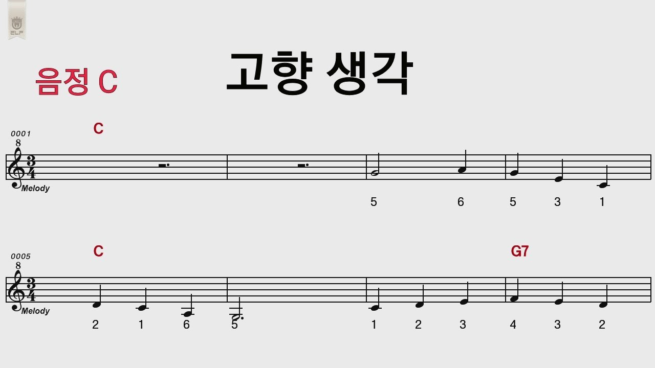 고향생각 C키 /하모니카 숫자악보영상