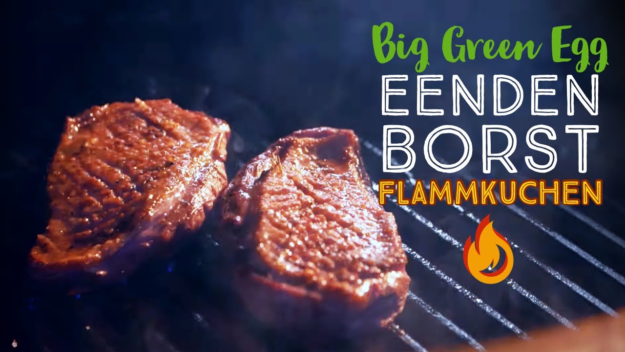 Gerookte eendenborst op Flammkuchen van de Big Green Egg