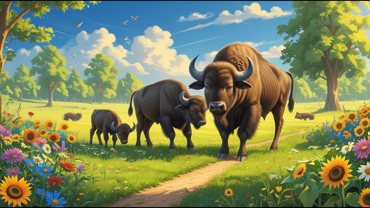 🐃🌾 Buffalo with Baby in the Field | Cute Farm Animal Song for Kids 🎵✨