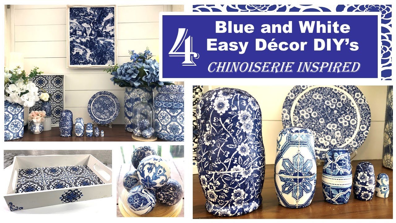 4 SUPER EASY DIY'S | BEAUTIFUL BLUE AND WHITE HOME DECOR | CHINOISERIE INSPIRED MANTLE | 2021