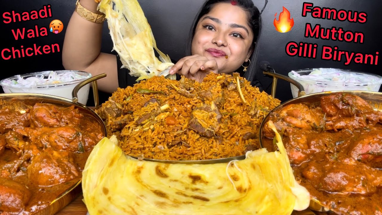FAMOUS MUTTON GILLI BIRYANI & FAMOUS HYDERABADI SHAADI WALA RED CHICKEN CURRY, CHEESY LACCHA PARATHA