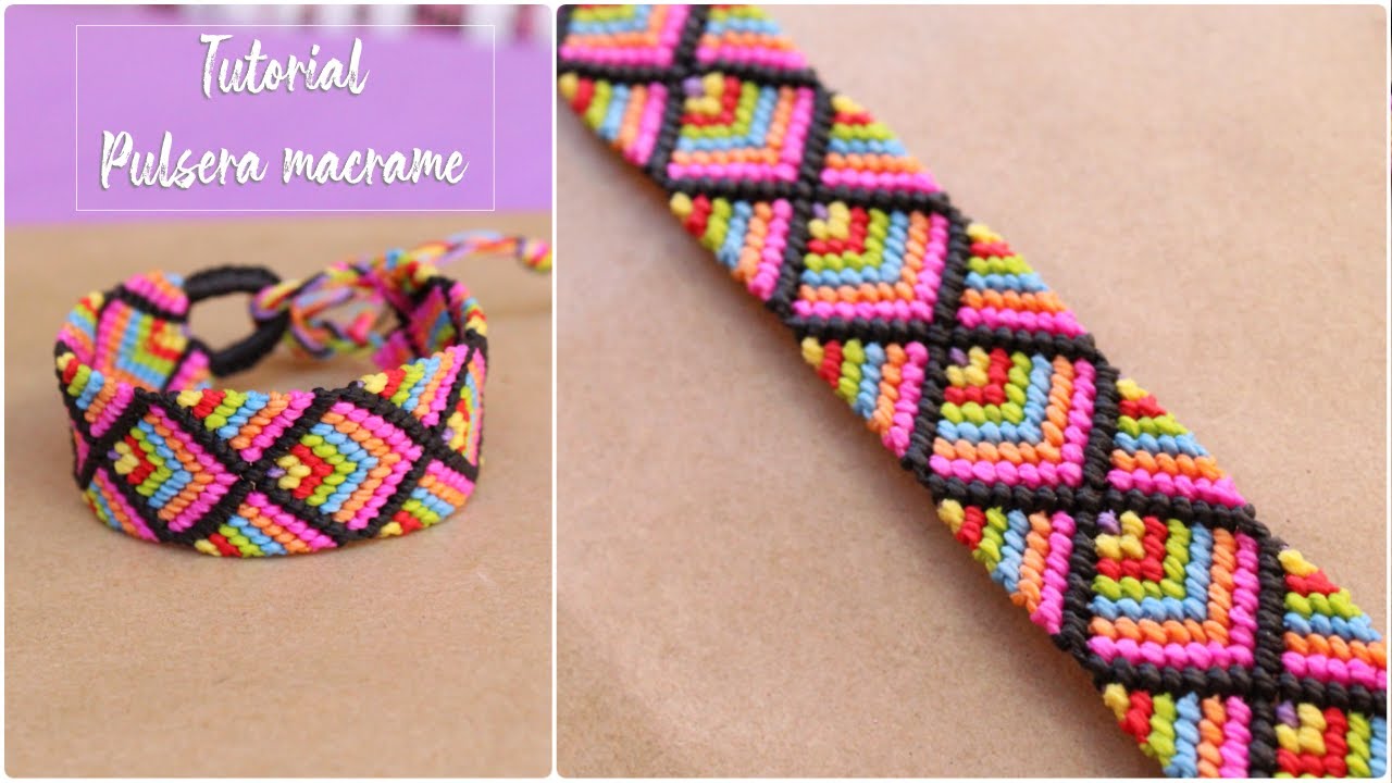 TUTORIAL PULSERA DIAMANTES-ROMBOS + CHEVRON paso a paso MACRAME