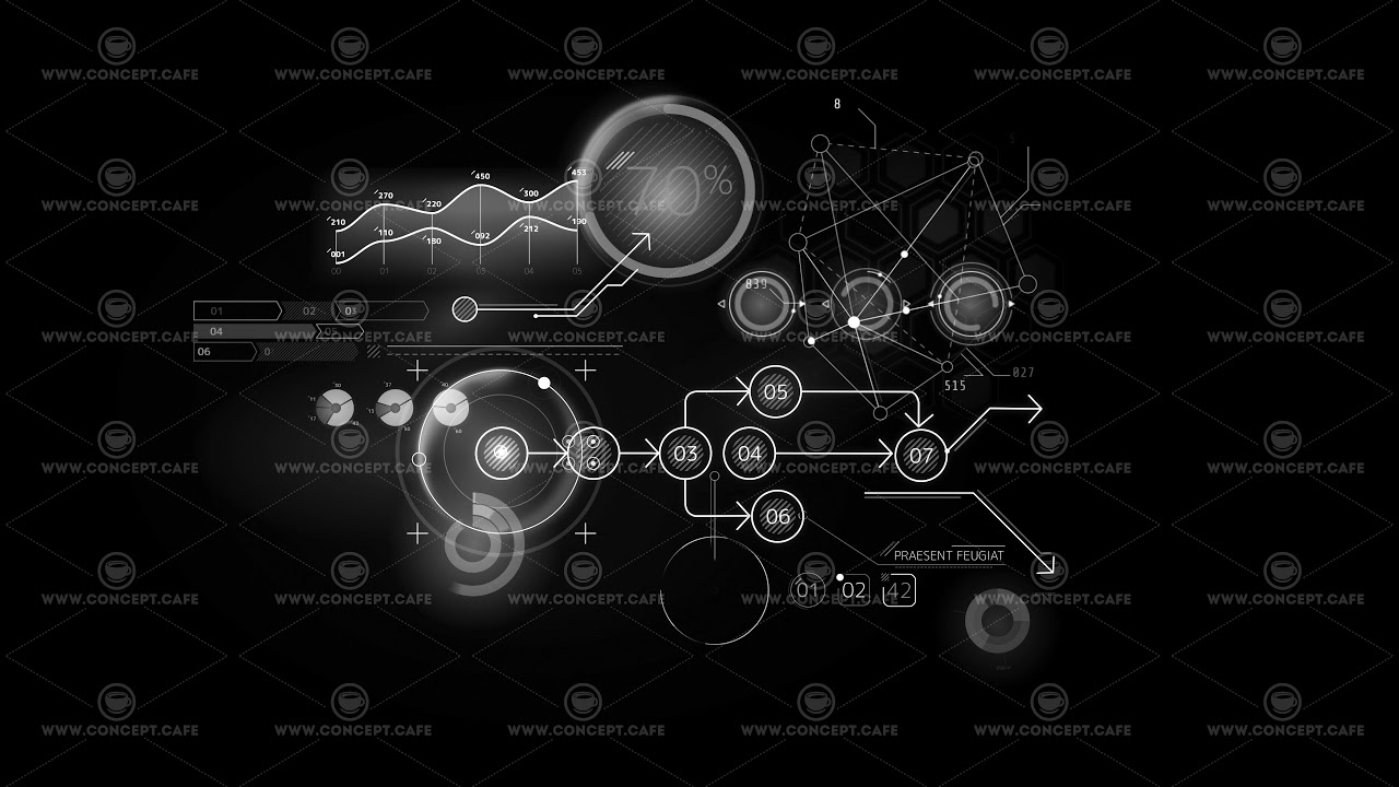 Virtual projection of abstract infographic data, animation with alpha channel.