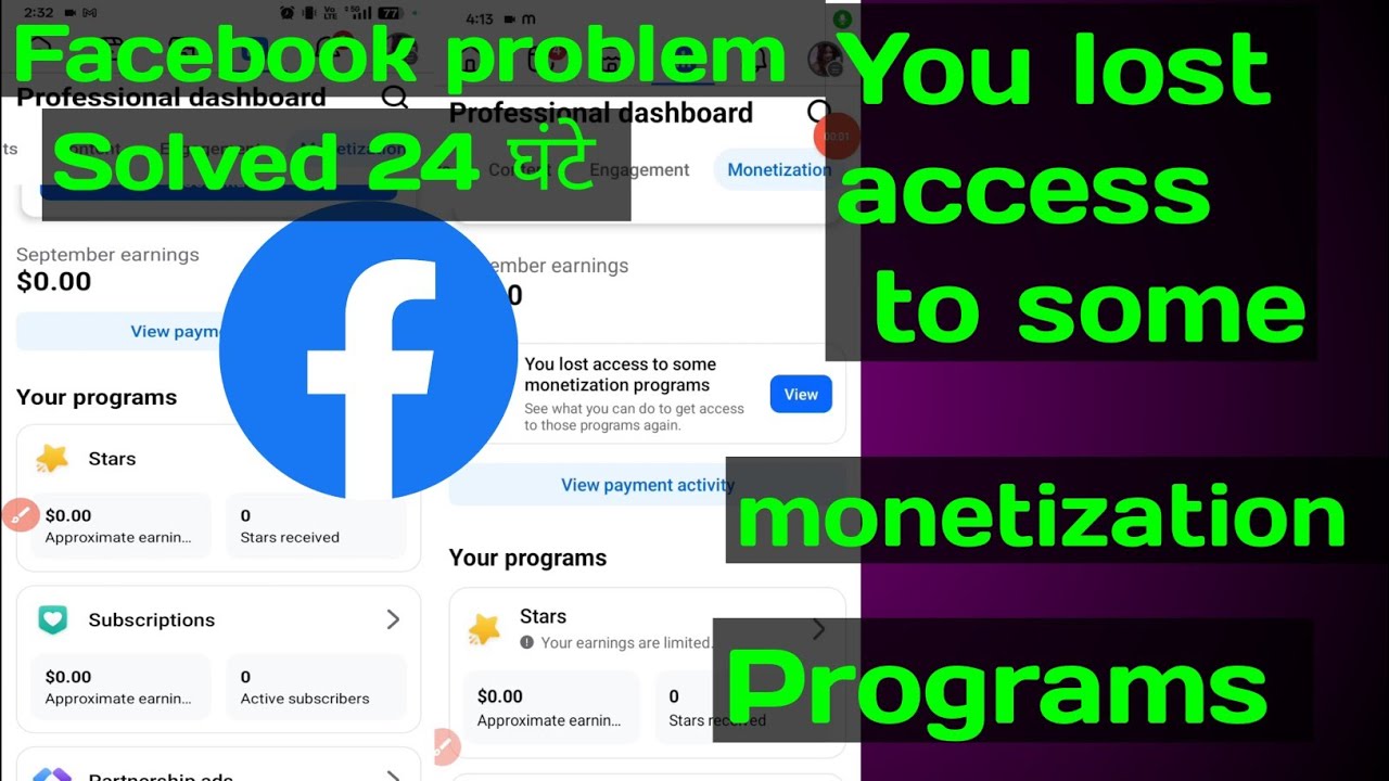 You lost access to some monetization programs Facebook