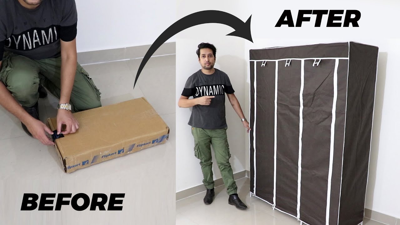 Cheap wardrobe online India | Low budget wardrobe | Portable foldable Fabric almirah unbox assemble