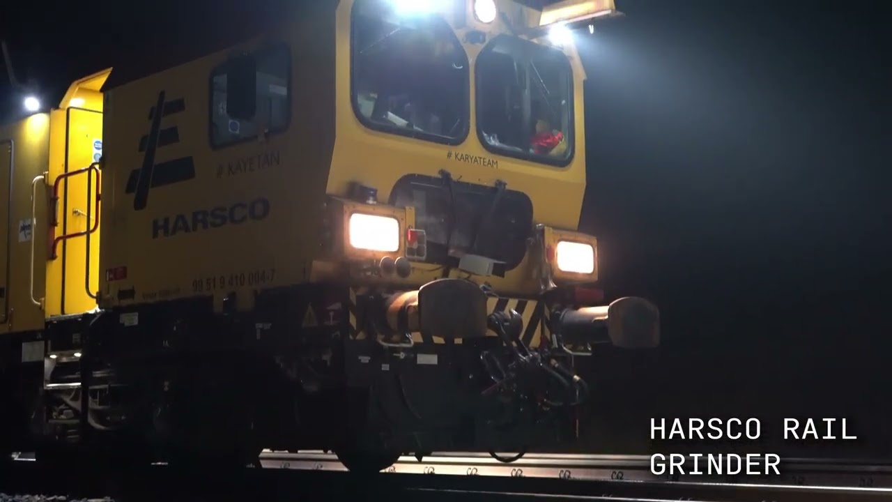 Grinding rails with ANDRE grinding wheels on HARSCO rail grinder.