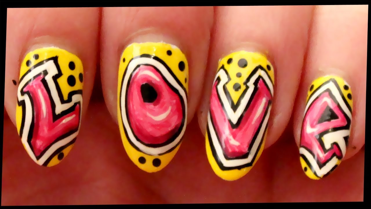 Graffiti inspired Valentines Day nail art