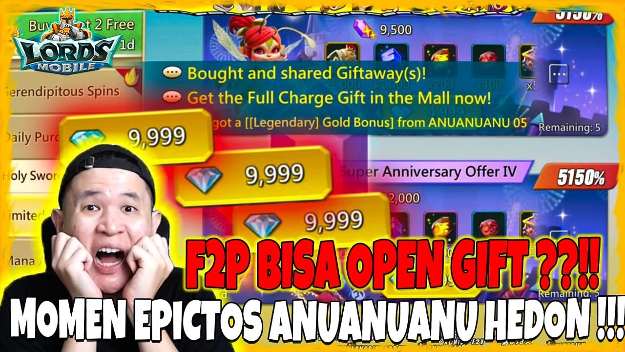 F2P BISA OPEN GIFT FREE ?!! MOMEN EPICTOS ANUANUANU HEDON DIMALL !!! - Lords Mobile Indonesia
