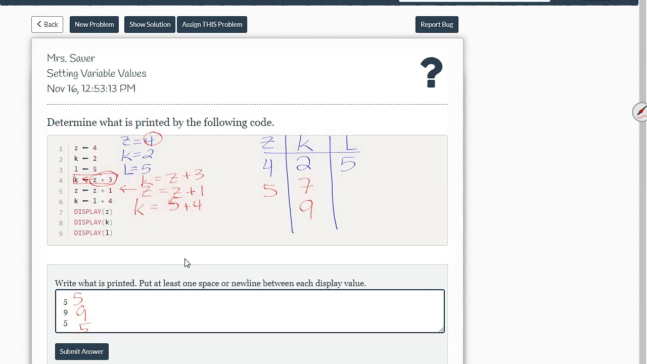 Pseudocode Variables