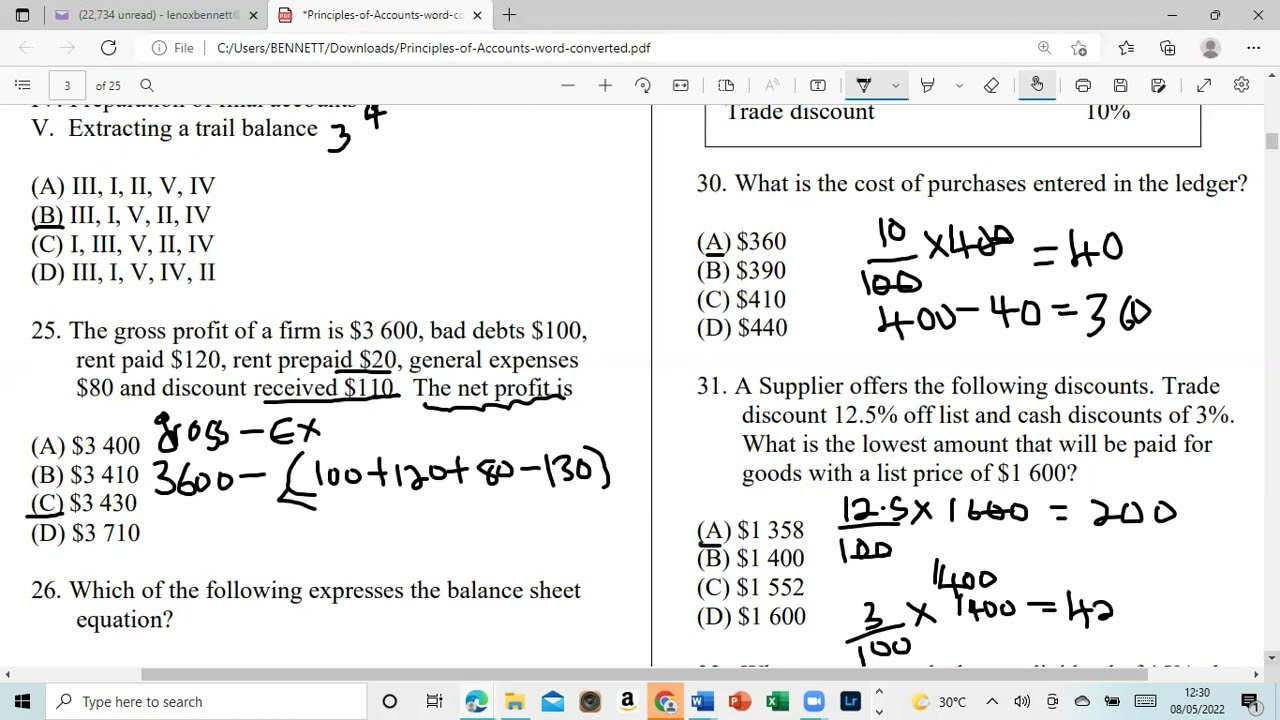 Accounts  Paper 1 Part 2 Csec 2022