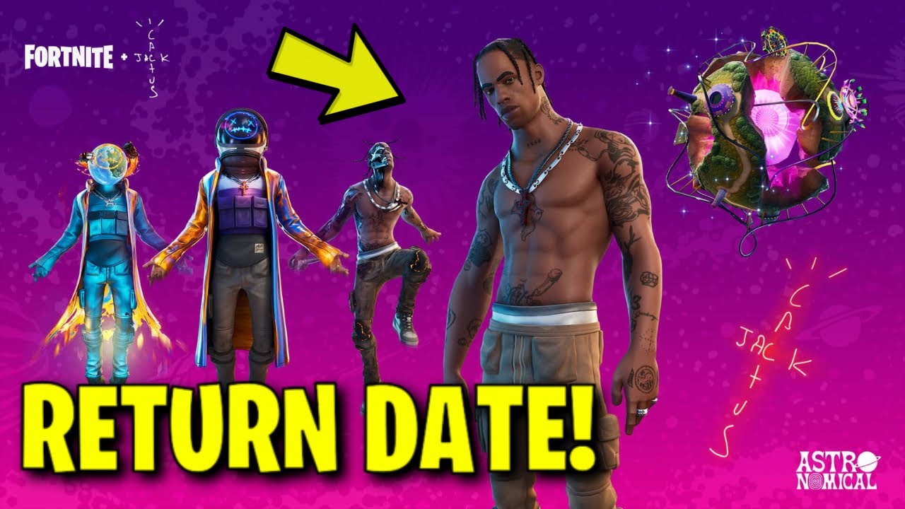 TRAVIS SCOTT SKIN RETURN RELEASE DATE in FORTNITE ITEM SHOP! (Travis Scott RETURNING 2026)