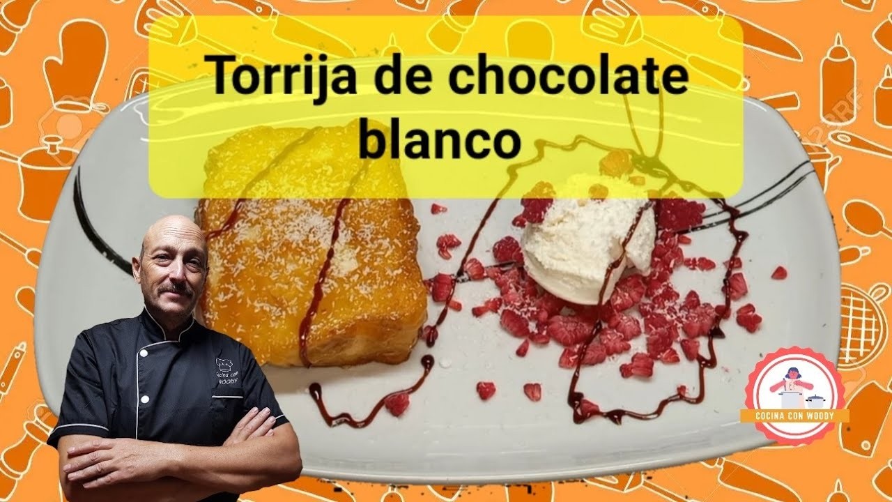 Torrijas de chocolate blanco, con helado de leche merengada y frambuesas