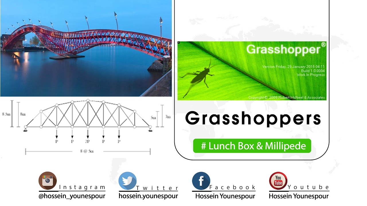GRASSHOPPER TUTORIAL: how to model bridge with Lunch Box & Millipede plugins in grasshopper!
