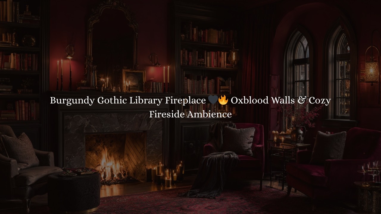 Burgundy Gothic Library Fireplace 🖤🔥 Oxblood Walls & Cozy Fireside Ambience