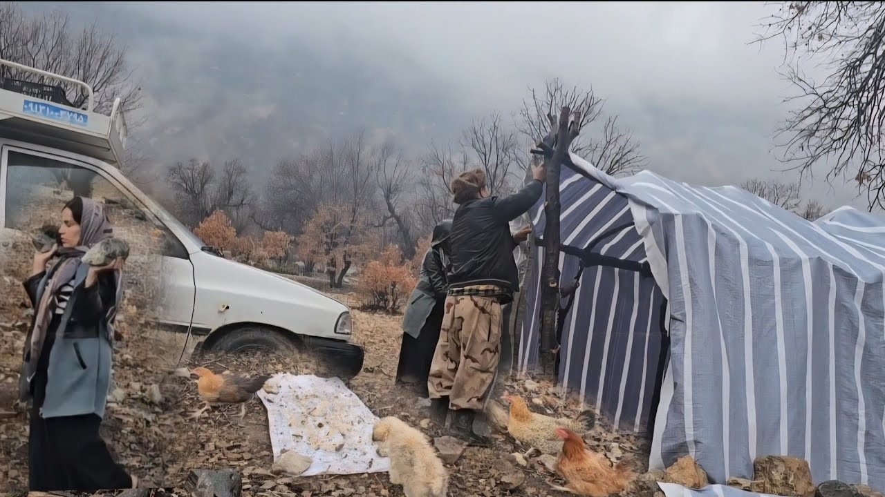 Iranian nomadic life on a rainy day; and real