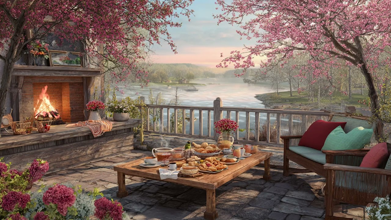 Blossom Piano | Peaceful Spring Piano 🌸 | Peach Blossoms, Firelight Dinner by the Lake