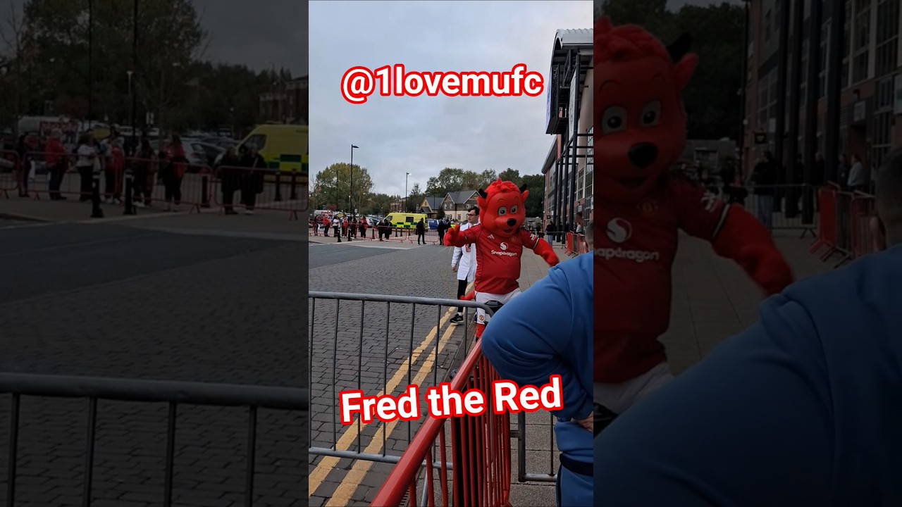 Fred the Red Interact with fans at Leigh Sports Village - Man United Women v Valerenga 8Oct2025